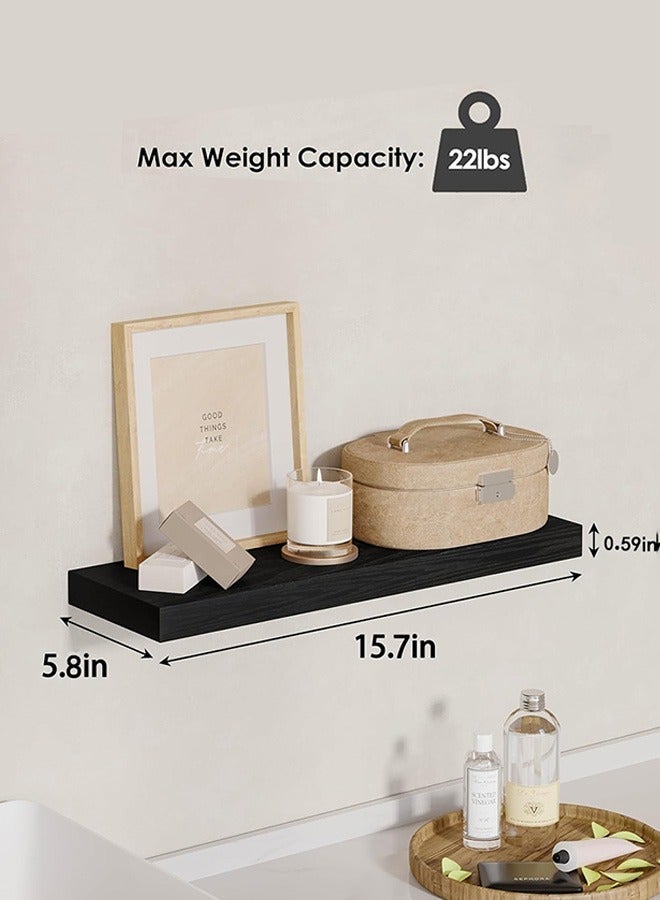 Set of 4 Black Rustic Floating Wall Shelves with Brackets, Wood Wall-Mounted Storage for Bathroom, Bedroom, Kitchen, or Living Room Decor - Image 4