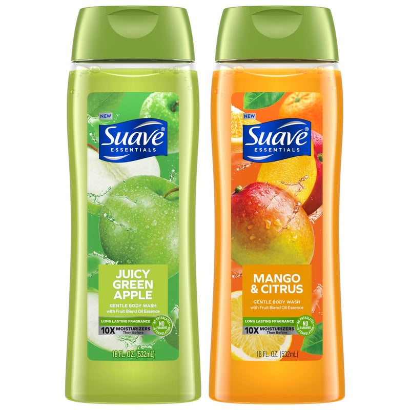 Suave Body Wash Variety 2Pack Juicy Green Apple  Mango Citrus  Gentle Body Washes with Fruit Blend Oil Essence 18 Oz Ea