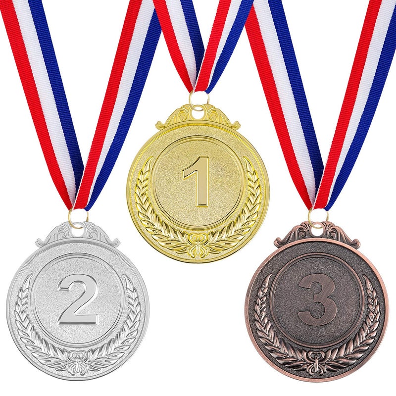 Awpeye 12 Pieces Award Medals 1st 2nd 3rd (Gold, Silver, Bronze) Metal Style Winner with Neck Ribbon, 2 Inches - Image 3