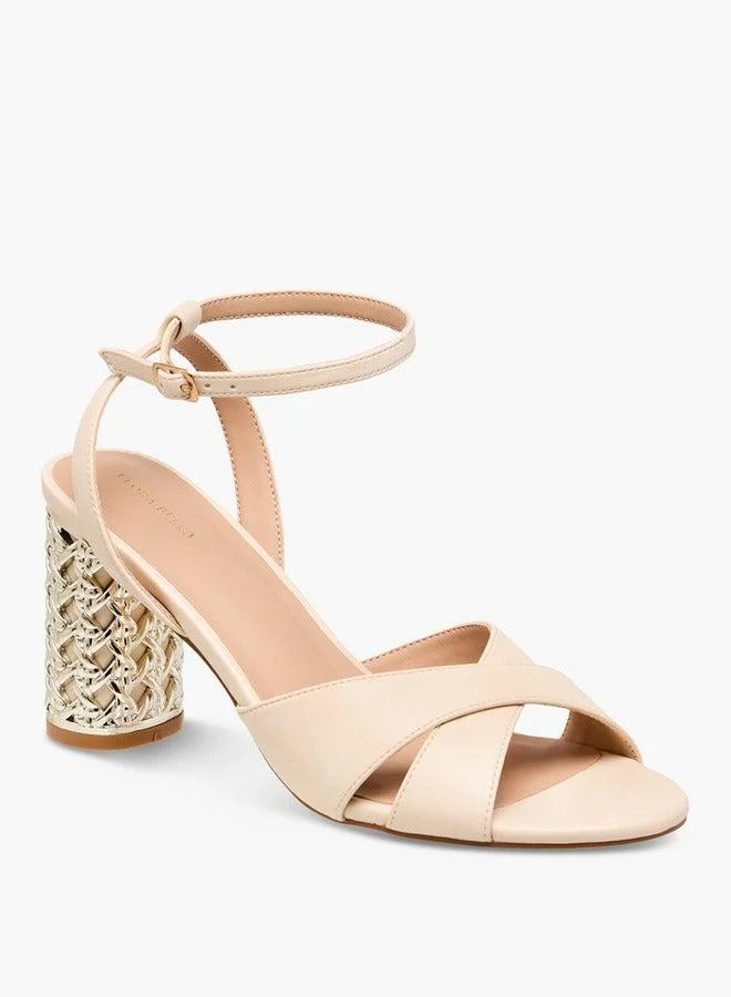 Flora Bella By Shoexpress Cross Strap Metallic Block Heel Sandals with Buckle Closure