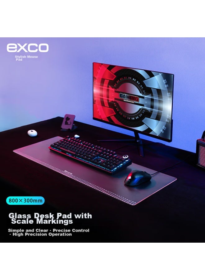 Exco Extra Large Photovoltaic Glass Scale Mouse Pad Desk Mat Transparent 80*30cm For Gaming, Office, And Laptop Use, Portable, Smooth And Hard 0171 - Image 1
