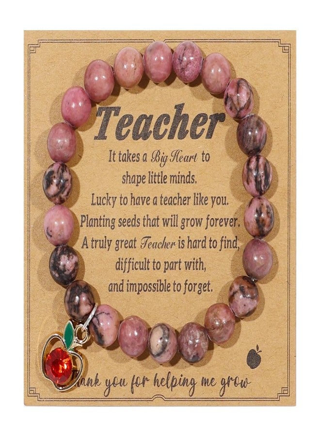 Teacher Appreciation Gifts for Teachers Colorful Handmade Red apple Pendent Bracelet Teacher Thank You Gift Inspirational Back to School Bracelet With Message Card Christmas Thanksgiving Gift-Dark Pink