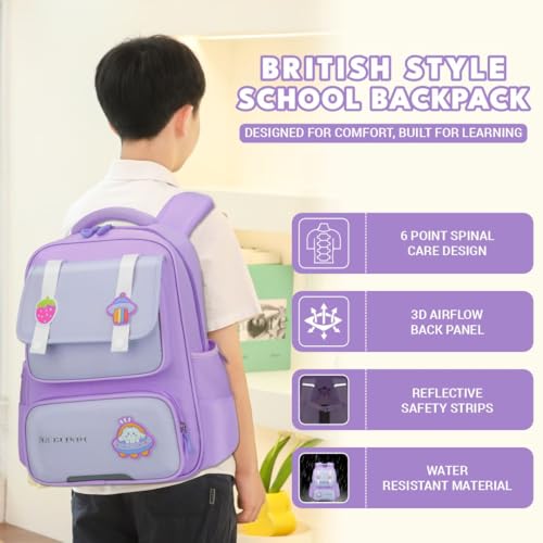 Elios Divi Bear Series 16-Inch School Backpack for Girls Ages 6-10 Y| Multi-Compartment, Lightweight, Water-Resistant Bag Grade 2 to 6 â€“ Ideal for School & Travel Use (Purple) - Image 5