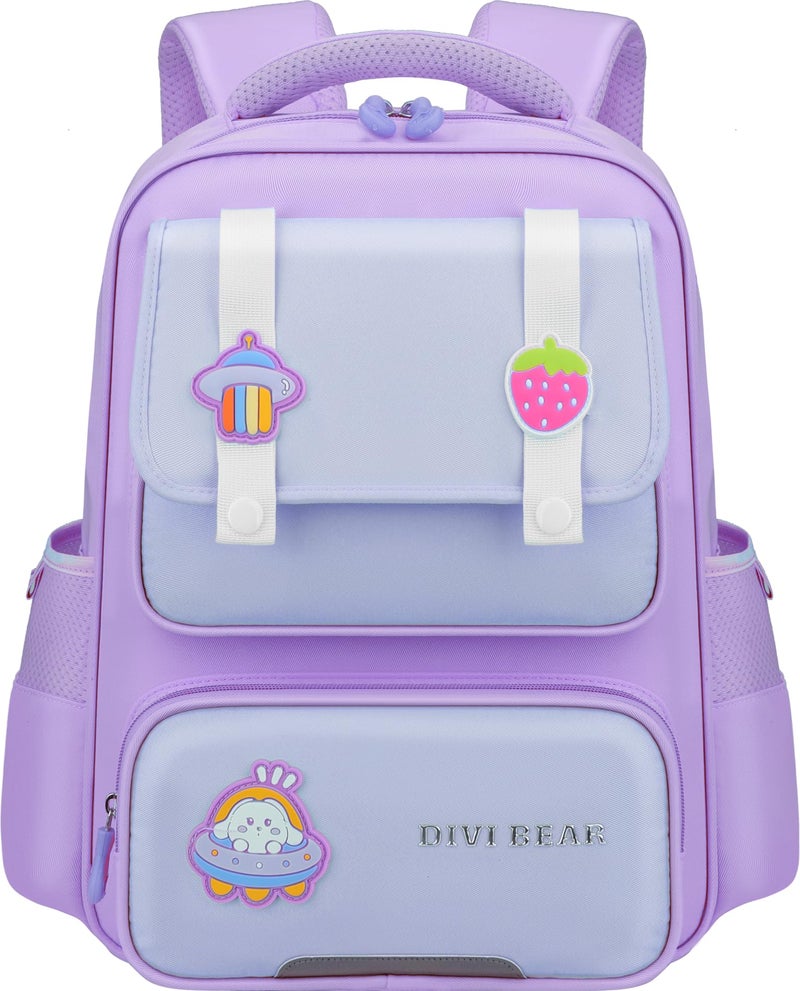 Elios Divi Bear Series 16-Inch School Backpack for Girls Ages 6-10 Y| Multi-Compartment, Lightweight, Water-Resistant Bag Grade 2 to 6 â€“ Ideal for School & Travel Use (Purple) - Image 1