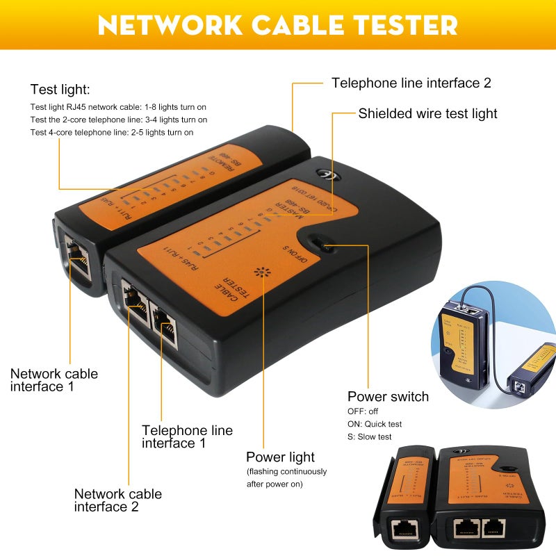 trophable Network Tool Kit, 12 in 1 Professional RJ45 Crimp Tool Kit Pass Through Crimper RJ45 Tester 110/88 Punch Down Tool Stripper Cutter Cat6 Pass Through Connectors and Boots - Image 3