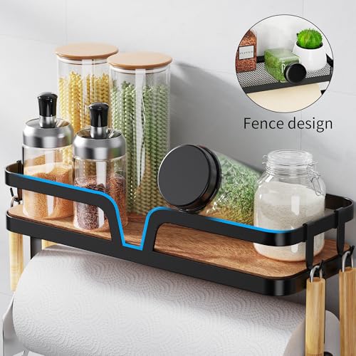 Taozun Paper Towel Holder Wall Mount Kitchen Paper Holder Spice Rack Black Paper Towel Roll Holder RV Paper Towel Rack with 4 Hooks2 Installation Methods SelfAdhesive and Drilling - Image 3