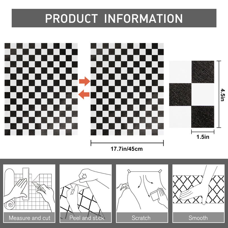 Qianglive Black and White Contact Paper Mosaic Checkered Peel and Stick Wallpaper Lattice Self Adhesive Waterproof Vinyl Roll for Bathroom Kitchen Backsplash Cabinets Shelf Liners Drawers 17.3"x80" - Image 3
