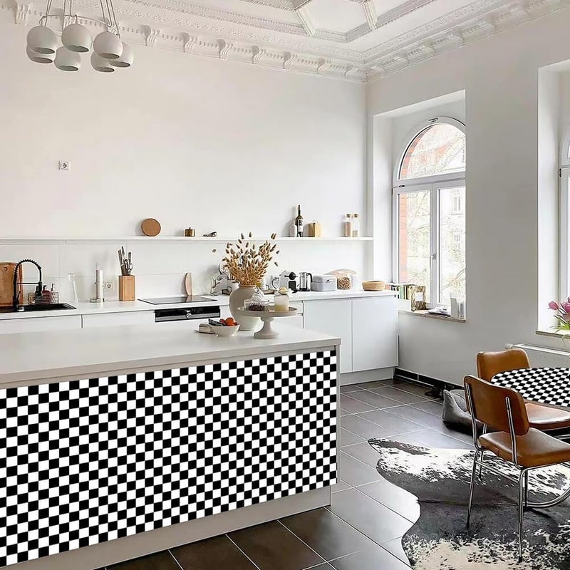 Qianglive Black and White Contact Paper Mosaic Checkered Peel and Stick Wallpaper Lattice Self Adhesive Waterproof Vinyl Roll for Bathroom Kitchen Backsplash Cabinets Shelf Liners Drawers 17.3"x80" - Image 5
