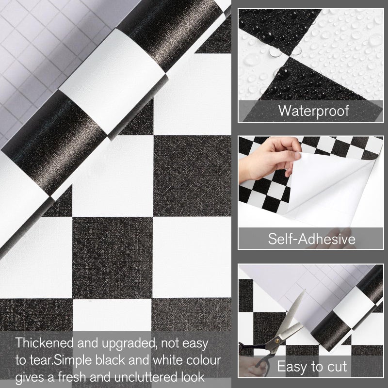 Qianglive Black and White Contact Paper Mosaic Checkered Peel and Stick Wallpaper Lattice Self Adhesive Waterproof Vinyl Roll for Bathroom Kitchen Backsplash Cabinets Shelf Liners Drawers 17.3"x80" - Image 2