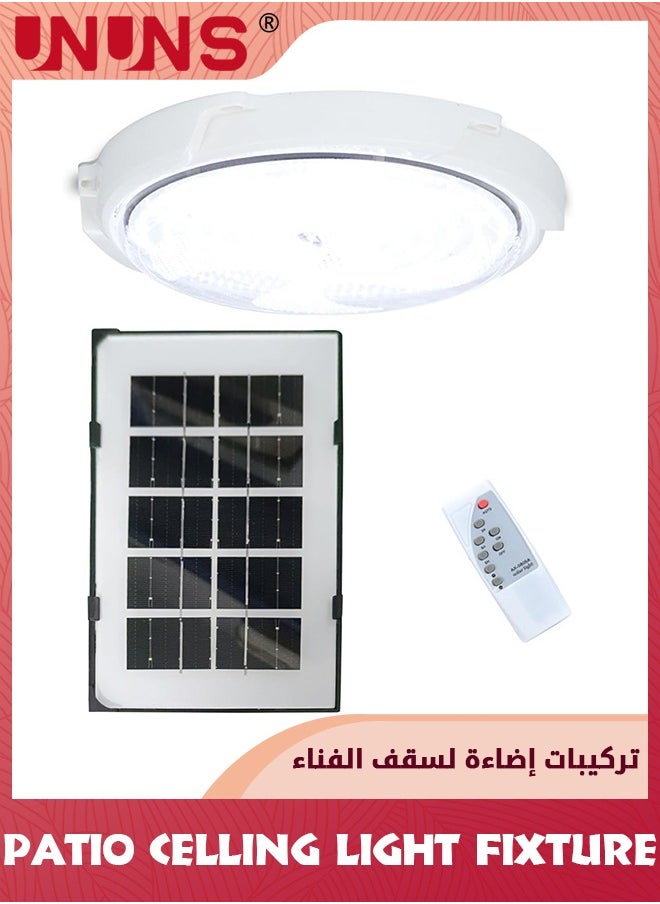 UNUNS مصابيح LED تعمل بالطاقة الشمسية، للاستخدام الداخلي والخارجي، وإضاءة سقف الشرفة بالطاقة الشمسية مع جهاز تحكم عن بعد، وإضاءة حظيرة الدجاج بالطاقة الشمسية بقوة 100 وات، وإضاءة شرفة تعمل بالطاقة الشمسية مع مستشعر من الغسق إلى الفجر ومؤقت  - Image 1