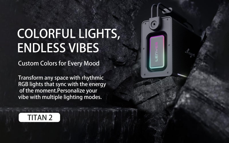 Lenyes Titan 2 Bluetooth Party Speaker | 200W Peak | 2 Wireless UHF Mics | RGB Lights | TWS Stereo | IPX6 Waterproof | 20000mAh Battery | AUX/USB/TF/OTG | Lenyes Audio App Support - Image 5