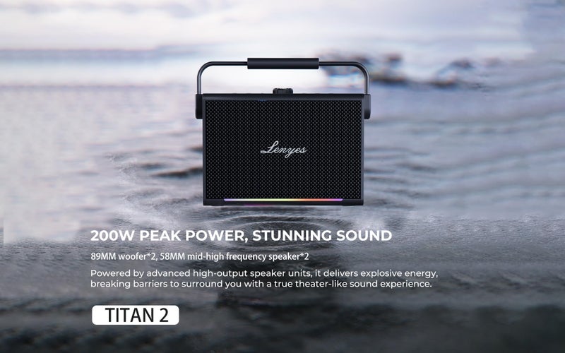 Lenyes Titan 2 Bluetooth Party Speaker | 200W Peak | 2 Wireless UHF Mics | RGB Lights | TWS Stereo | IPX6 Waterproof | 20000mAh Battery | AUX/USB/TF/OTG | Lenyes Audio App Support - Image 3