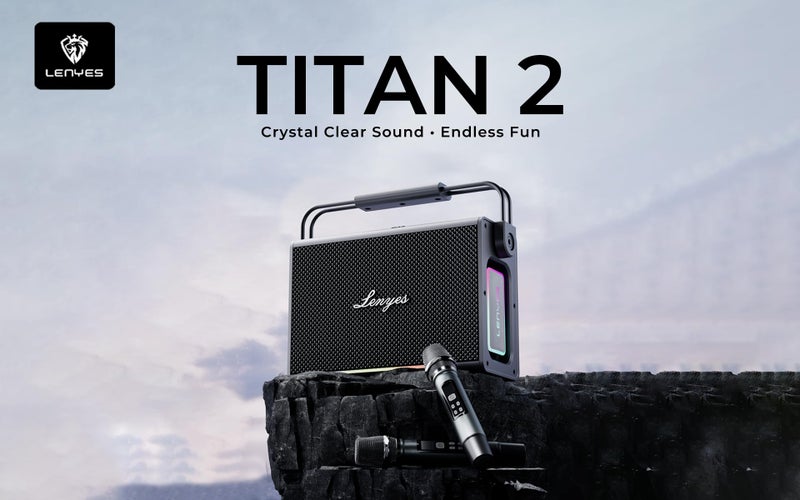 Lenyes Titan 2 Bluetooth Party Speaker | 200W Peak | 2 Wireless UHF Mics | RGB Lights | TWS Stereo | IPX6 Waterproof | 20000mAh Battery | AUX/USB/TF/OTG | Lenyes Audio App Support - Image 2