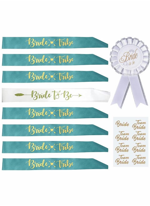 Bride Tribe Sash Set for Hen Party, 8 Pieces with Rosette Stickers and Badges
