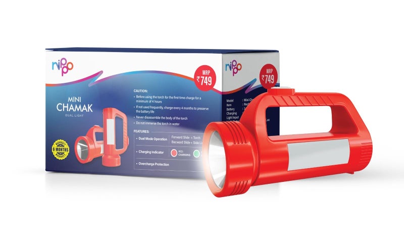 Nippo Mini Chamak | 3W Li-Ion Rechargeable LED Torch | Up to 4hrs Back up with Side Light | Red - Image 4