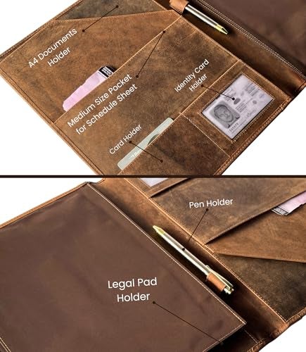 Rustic Town Leather Business Portfolio by Rustic Town | A4 Conference Folder Gift for Men & Women | Handmade Durable Leather Padfolio 3 + 1 Sleeves for Documents and Notepad - Image 3