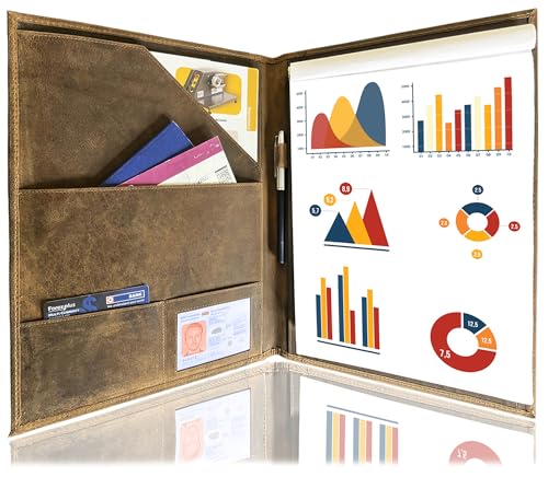 Rustic Town Leather Business Portfolio by Rustic Town | A4 Conference Folder Gift for Men & Women | Handmade Durable Leather Padfolio 3 + 1 Sleeves for Documents and Notepad - Image 1