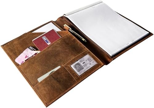 Rustic Town Leather Business Portfolio by Rustic Town | A4 Conference Folder Gift for Men & Women | Handmade Durable Leather Padfolio 3 + 1 Sleeves for Documents and Notepad - Image 4