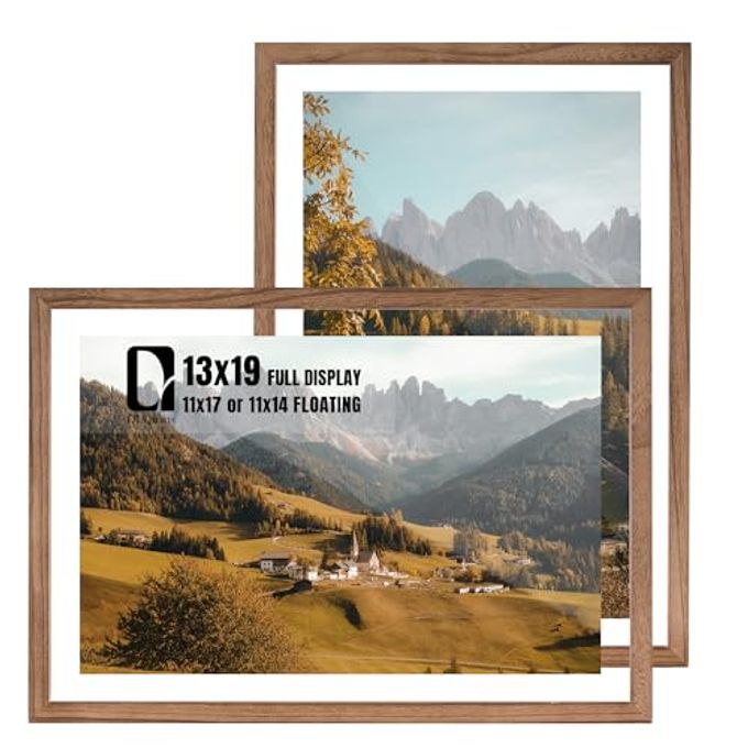 DLQuarts 13x19 Floating Picture Frame for 11x17/11x14 Photos, 2-Pack Solid Wood Double Plexiglass Wall Art Frames, Any Size Photo up to 13x19 Display, Carbonized Wood - Image 4