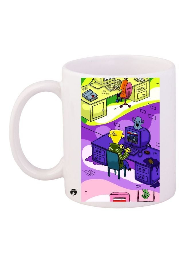 RYN Cartoon Printed Coffee Mug White/Purple/Yellow 11ounce