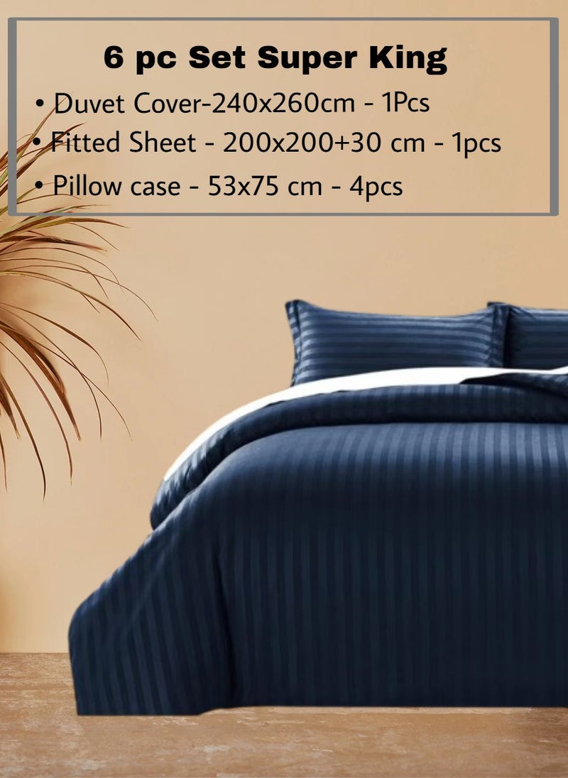 REDTOMMY طقم أغطية سرير سوبر كينغ 6 قطع – غطاء لحاف (240x260 سم)، ملاءة مشدودة (200x200+30 سم) و 4 أغطية وسائد (53x75 سم)، اللون - أزرق داكن - Image 2