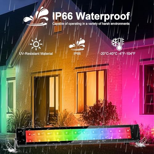 BOSITE 2 Pack 50W 96 LED RGB Light Bars Waterproof IP66 Smart APP/Remote Control Wall Washer Lights DIY 16 Millions Colors LED Light Bars for Room Stage Lighting Garden Outdoor Indoor - Image 5
