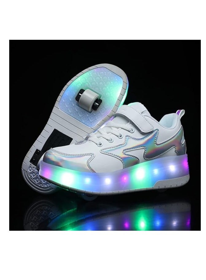 LAMAY Roller Skates for Girls Boys - Double Roller Kids Outdoor Luminous Shoes (WhiteSilver 39EU) - Image 2