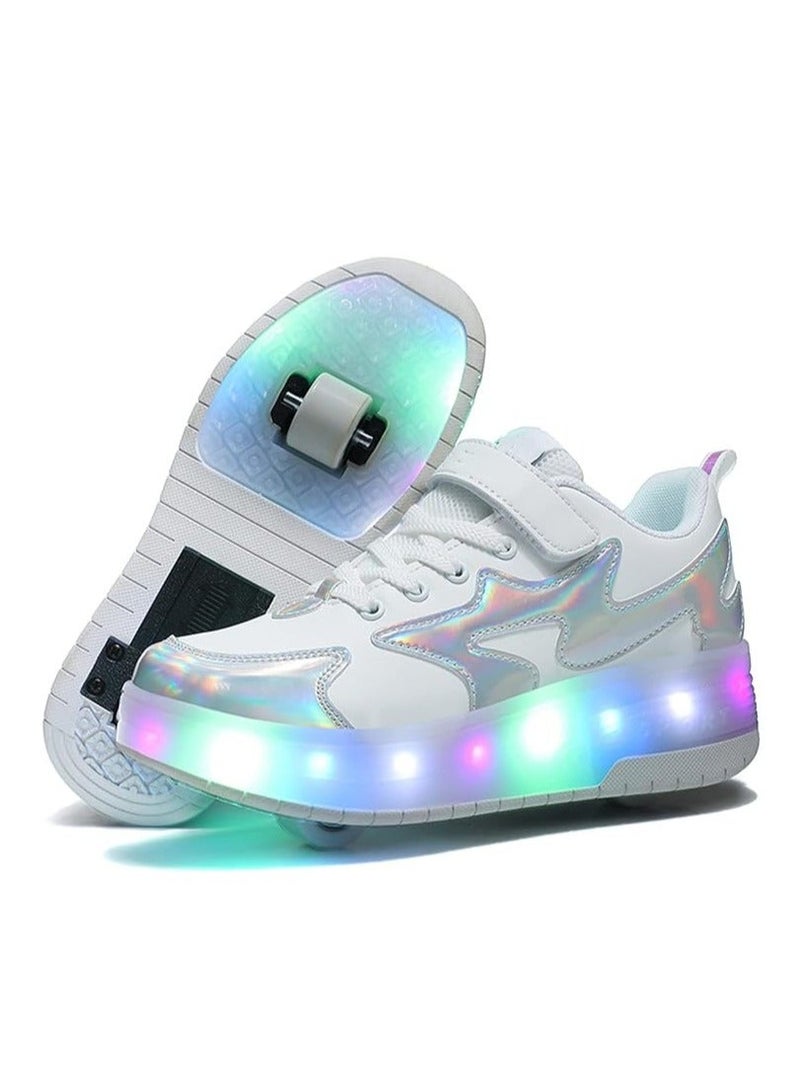 LAMAY Roller Skates for Girls Boys - Double Roller Kids Outdoor Luminous Shoes (WhiteSilver 39EU) - Image 1