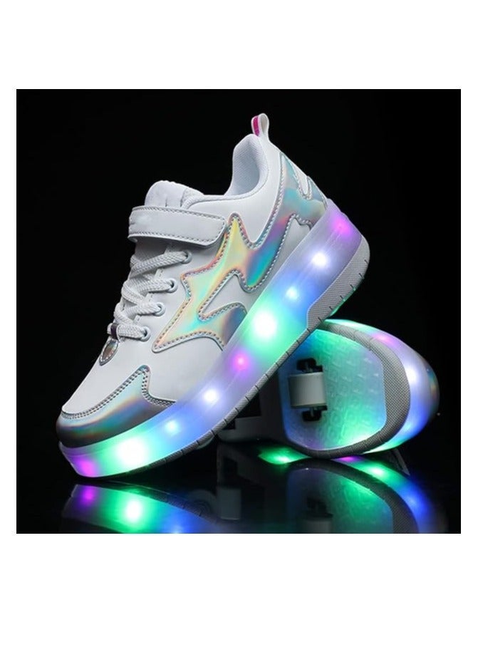 LAMAY Roller Skates for Girls Boys - Double Roller Kids Outdoor Luminous Shoes (WhiteSilver 39EU) - Image 3