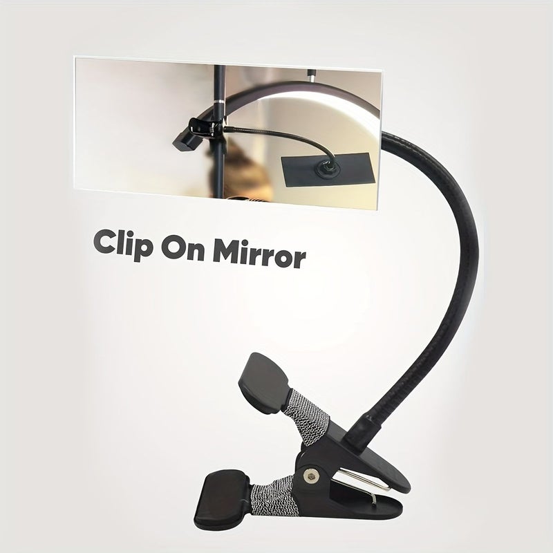 Black 360 Metal Stem Clip On Mirror for Eyelash Extension Office Safety Tool - Image 1