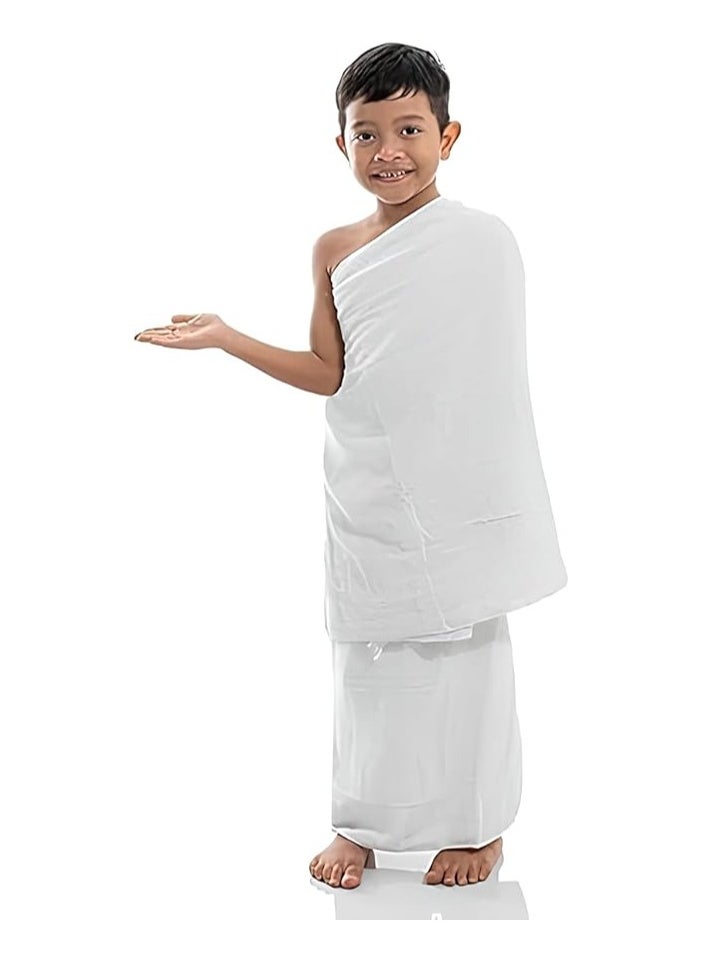 Risen Kids' Ahram Set for Hajj & Umrah | Easy-to-Wear & Comfortable Muslim Ihram Set | Premium 2 White Ahram Towels for Boys  - Image 1