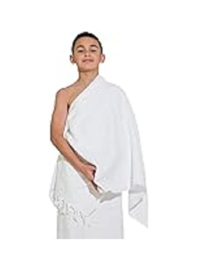 Risen Kids' Ahram Set for Hajj & Umrah | Easy-to-Wear & Comfortable Muslim Ihram Set | Premium 2 White Ahram Towels for Boys  - Image 2