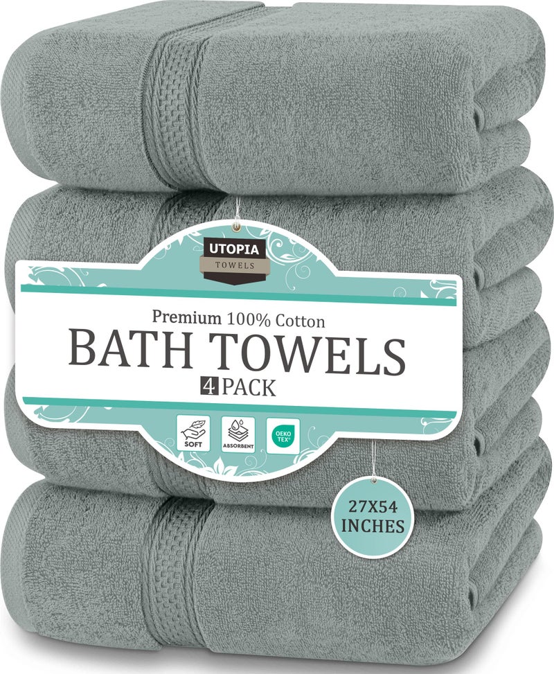 Utopia Towels 4 Pack Premium Bath Towels Set, 27 by 54 Inches, 100% Ring Spun Cotton 600GSM, Lightweight and Highly Absorbent Quick Drying Towels, Perfect for Daily Use, Cool Grey - Image 1