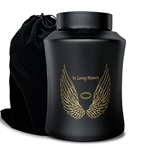 CHIEMOT Up to 160 lbs Large Cremation Urns for Adult Human Ashes, Angel Wings in Loving Memory Decorative Funeral Burial Urn for Male Female Ashes with Velvet Bag(Black) - Image 1
