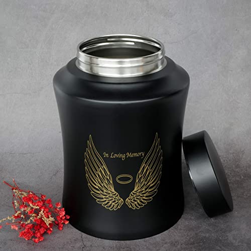 CHIEMOT Up to 160 lbs Large Cremation Urns for Adult Human Ashes, Angel Wings in Loving Memory Decorative Funeral Burial Urn for Male Female Ashes with Velvet Bag(Black) - Image 3