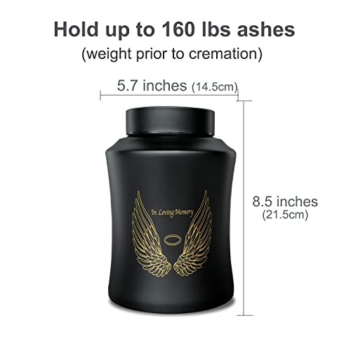 CHIEMOT Up to 160 lbs Large Cremation Urns for Adult Human Ashes, Angel Wings in Loving Memory Decorative Funeral Burial Urn for Male Female Ashes with Velvet Bag(Black) - Image 5