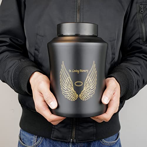 CHIEMOT Up to 160 lbs Large Cremation Urns for Adult Human Ashes, Angel Wings in Loving Memory Decorative Funeral Burial Urn for Male Female Ashes with Velvet Bag(Black) - Image 2