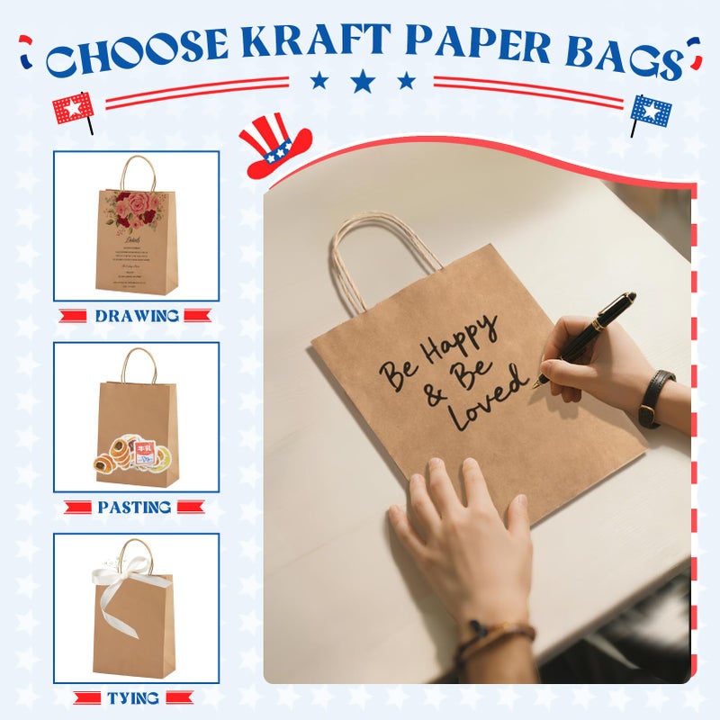 MESHA Brown Paper Bags with Handles 8x4.25x10.5 Inch 100 Pack,Kraft Gift Bags Bulk, Medium Size Craft Bag for Shopping Birthday Party Favor Grocery Retail Merchandise Wedding(Made in USA) - Image 3