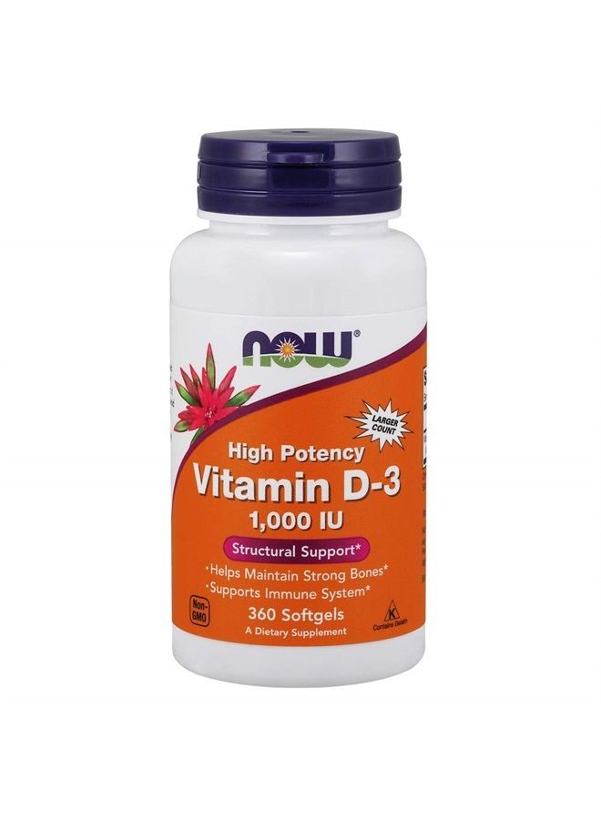 now Supplements, Vitamin D-3 1,000 IU, High Potency, Structural Support*, 360 Softgels - Image 1
