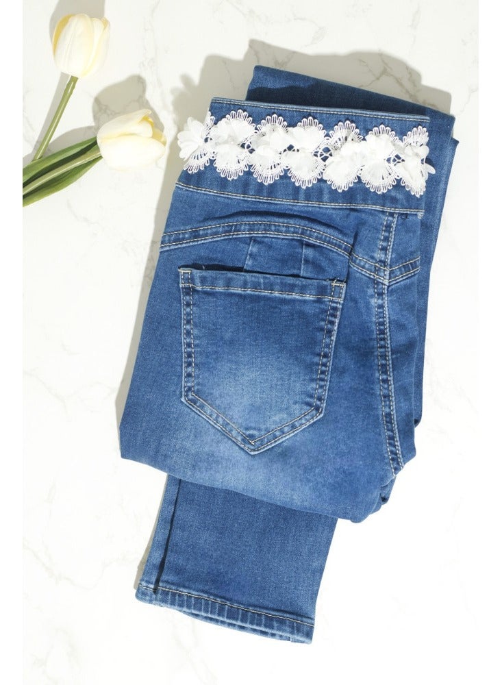 بونكا بنطلون جينز نسائي بكلف بيضاء من بونكا - Image 1