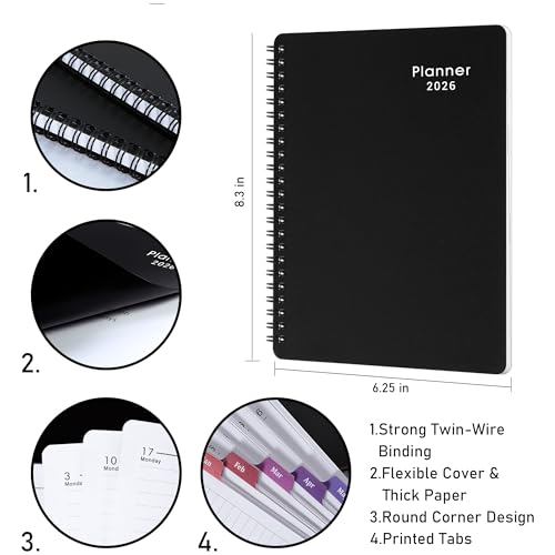 MaaIbok 2026 Planner - Weekly & Monthly Planner 2026, Planner 2026, From January 2026 - December 2026, 6.25 in × 8.3 in, Flexible Cover, Twin-Wire Binding - Classic Black, Improving Your Time Management Skill - Image 2
