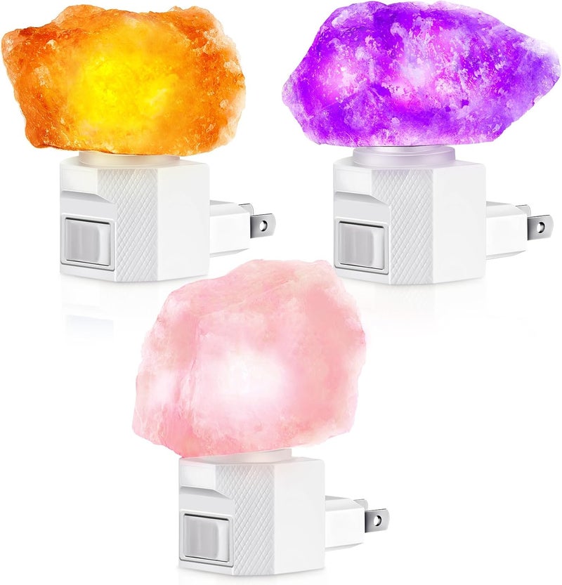 Hortsun 3 عبوة مصباح ملح الهيمالايا ليلي مصباح كريستالي ليلي قابس دوار لتنقية الجدران مصنوع من حجر الملح الطبيعي للمنزل - Image 1