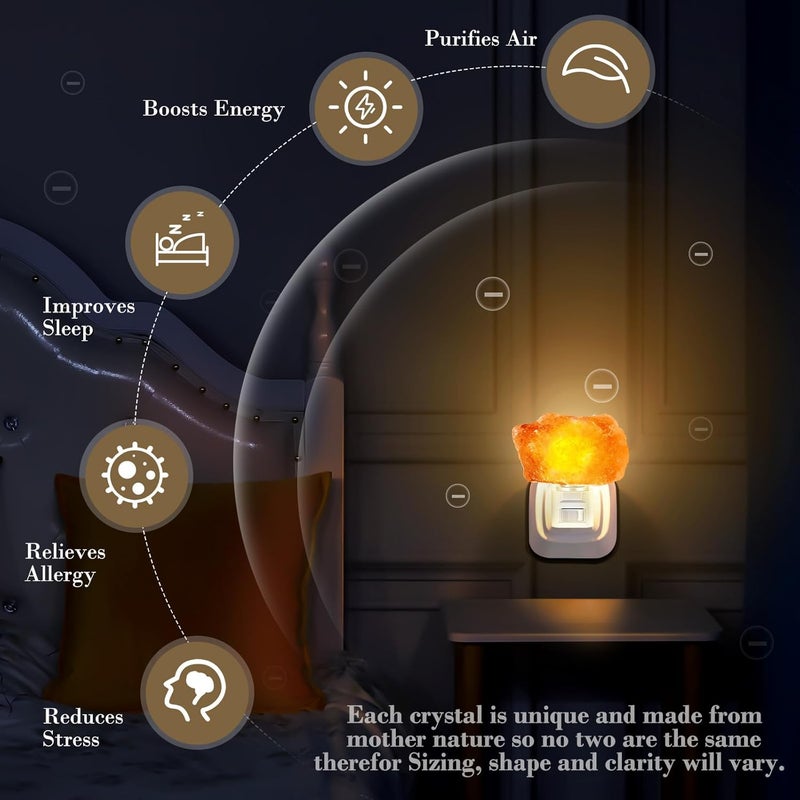 Hortsun 3 عبوة مصباح ملح الهيمالايا ليلي مصباح كريستالي ليلي قابس دوار لتنقية الجدران مصنوع من حجر الملح الطبيعي للمنزل - Image 5