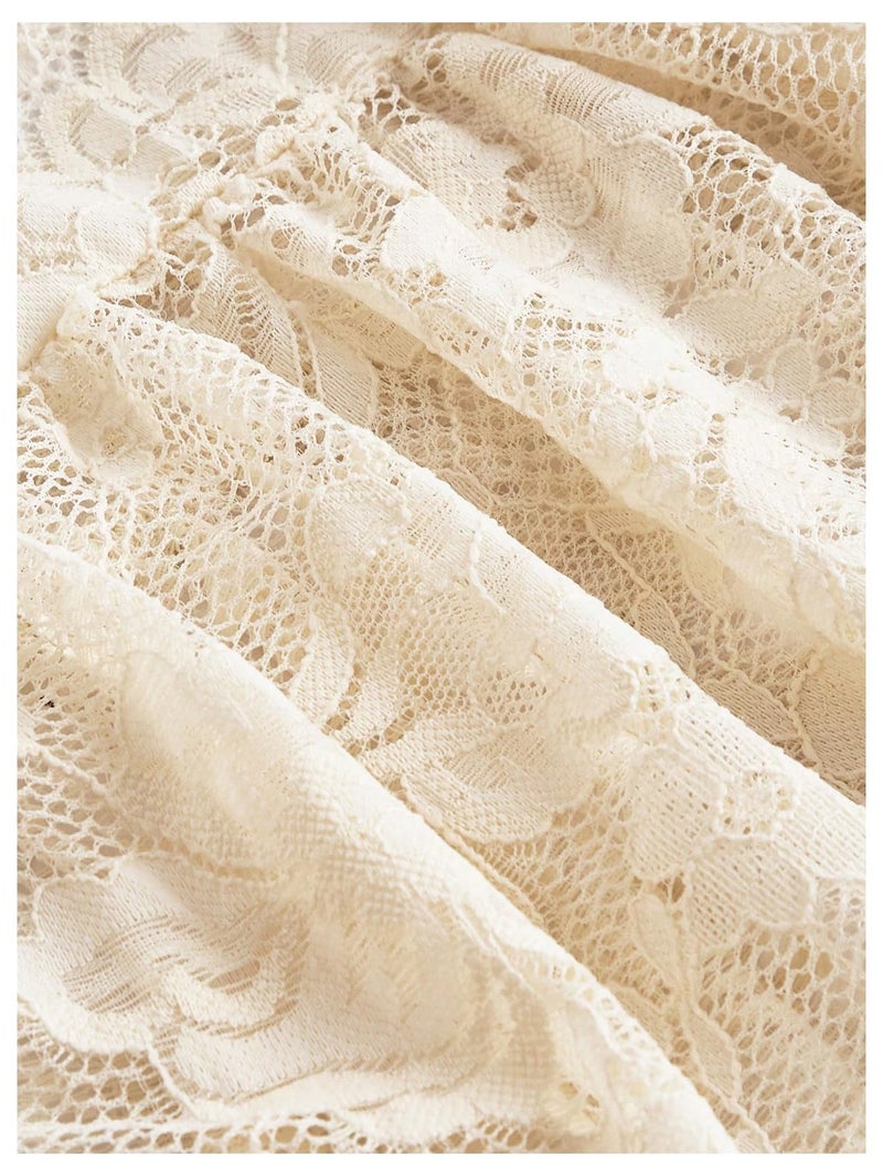 Verdusa Women's Y2k Lace Long Skirts High Waist Layered Ruffle Hem A Line Skirt Apricot Medium - Image 4