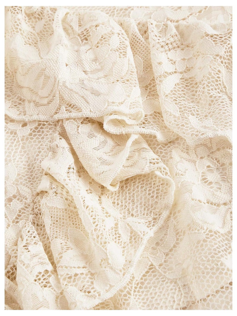 Verdusa Women's Y2k Lace Long Skirts High Waist Layered Ruffle Hem A Line Skirt Apricot Medium - Image 3