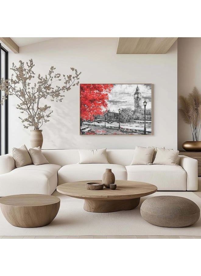 Home Gallery - Abstract framed portrait of big ben and red tree 120x80 - Image 1