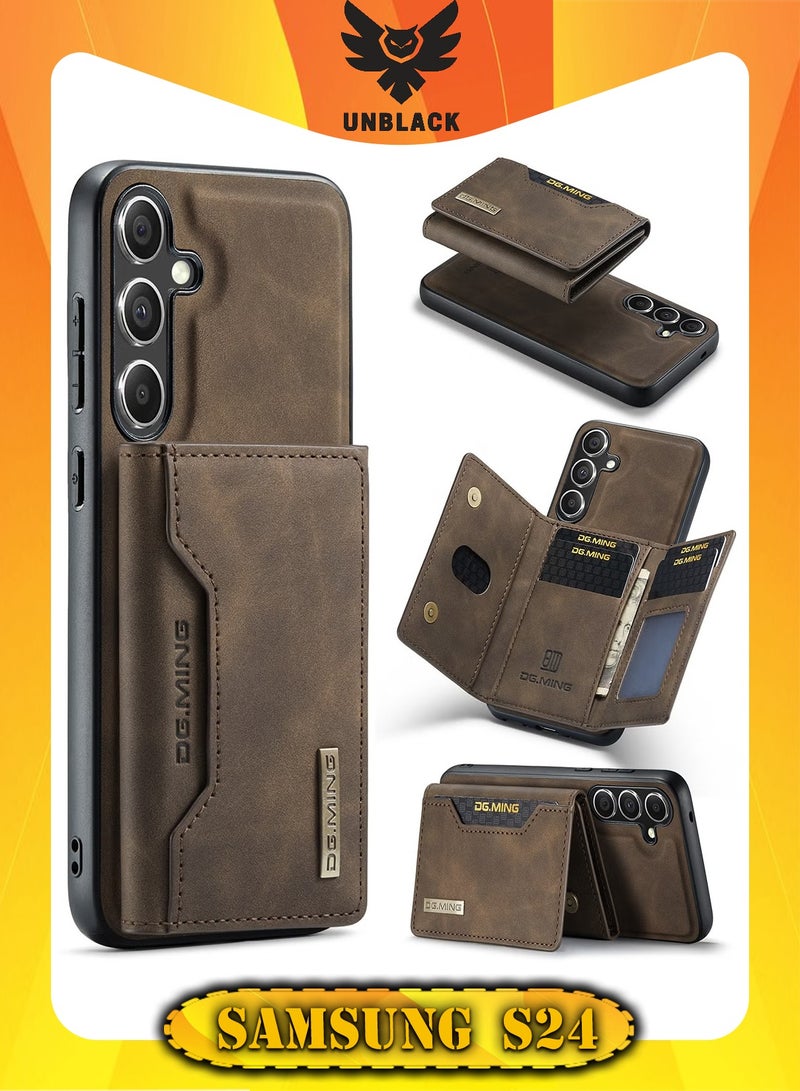 DGMING Wallet Case for Samsung Galaxy S24, DG.MING Premium Leather Phone Case Back Cover Magnetic Detachable with Trifold Wallet Card Holder Pocket for Samsung Galaxy S24 (Brown)  - Image 1