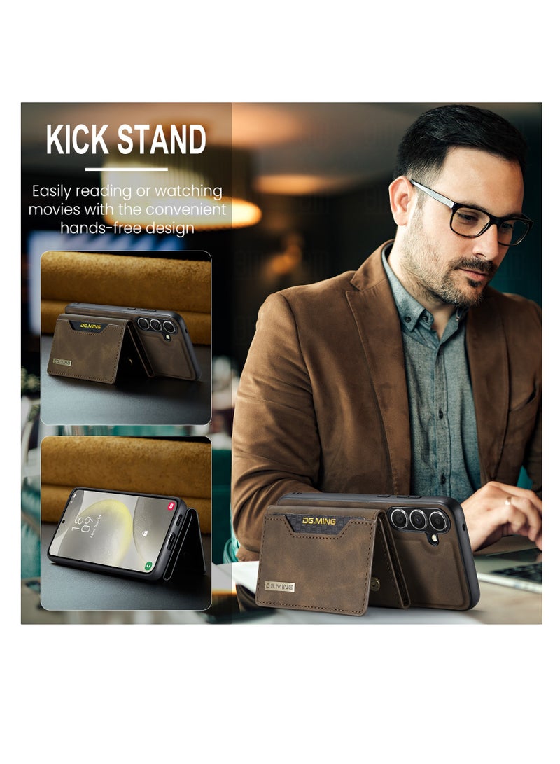 DGMING Wallet Case for Samsung Galaxy S24, DG.MING Premium Leather Phone Case Back Cover Magnetic Detachable with Trifold Wallet Card Holder Pocket for Samsung Galaxy S24 (Brown)  - Image 5