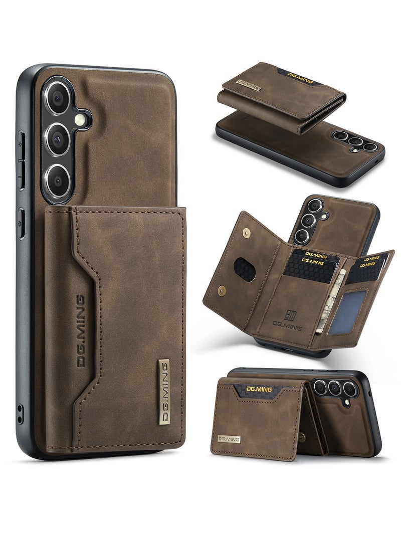 DGMING Wallet Case for Samsung Galaxy S24, DG.MING Premium Leather Phone Case Back Cover Magnetic Detachable with Trifold Wallet Card Holder Pocket for Samsung Galaxy S24 (Brown)  - Image 2