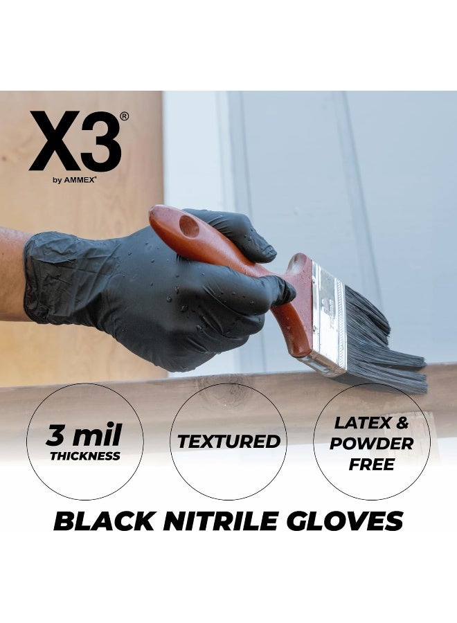 X3 Industrial Black Nitrile Gloves, Box of 100, 3 Mil, Size Small, Latex Free, Powder Free, Textured, Disposable, Food Safe - Image 2